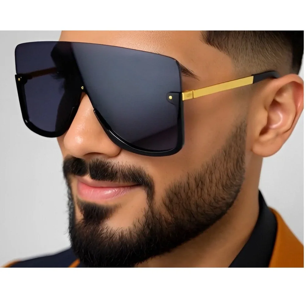 Large Shield Sunglasses Flat Top One Piece Lens UV400 Protection Men Sunny Beach